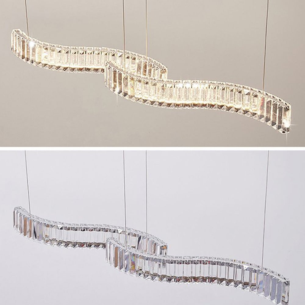 Kristy Luxury Wave Crystal/Metal Pendant Light, Silver/Gold - Lumpaz