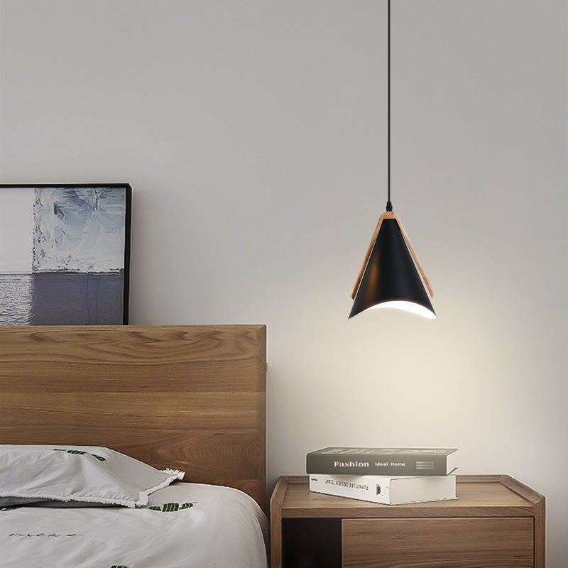 Morandi Modern Cone Pendant Light, Wood/Metal - Lumpaz