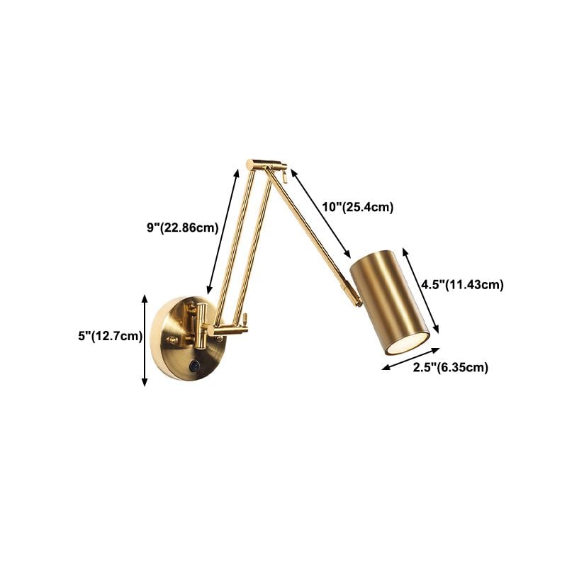 Freja Wall Lamp Cylindrical Adjustable Lamp Pole Metal Brass, Bedroom - Lumpaz