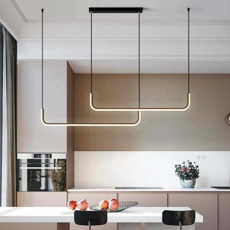Edge Modern Linear Pendant Light Double Frame, Black/Gold - Lumpaz