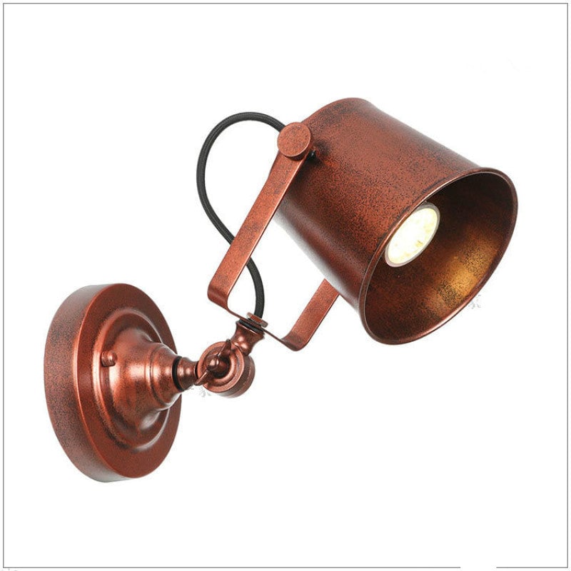 Brady Modern Bucket Metal Adjustable Wall Lamp, Black/Rust - Lumpaz