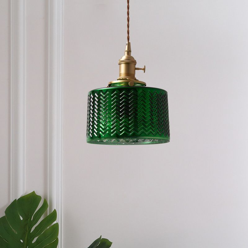 Hailie Retro LED Pendant Light Green Metal/Glass Dining Room - Lumpaz
