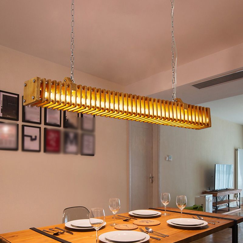 Austin Rectangular LED Pendant Light, Wood & Metal, 47.5" - Lumpaz