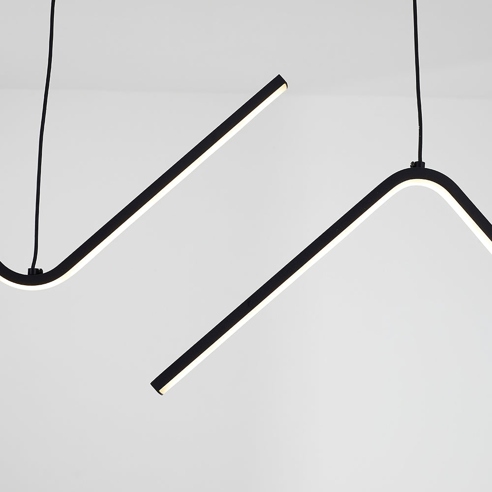 Modern Wavy Linear Pendant Light Double, Black/Gold - Lumpaz
