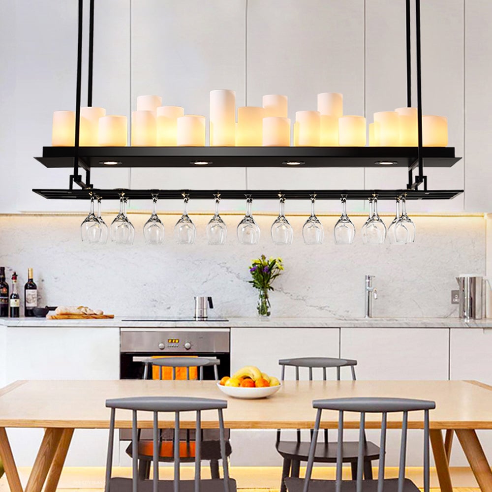 Alessio Candle Black Pendant Lighting for Kitchen Island, Wine Glass Holder - Lumpaz