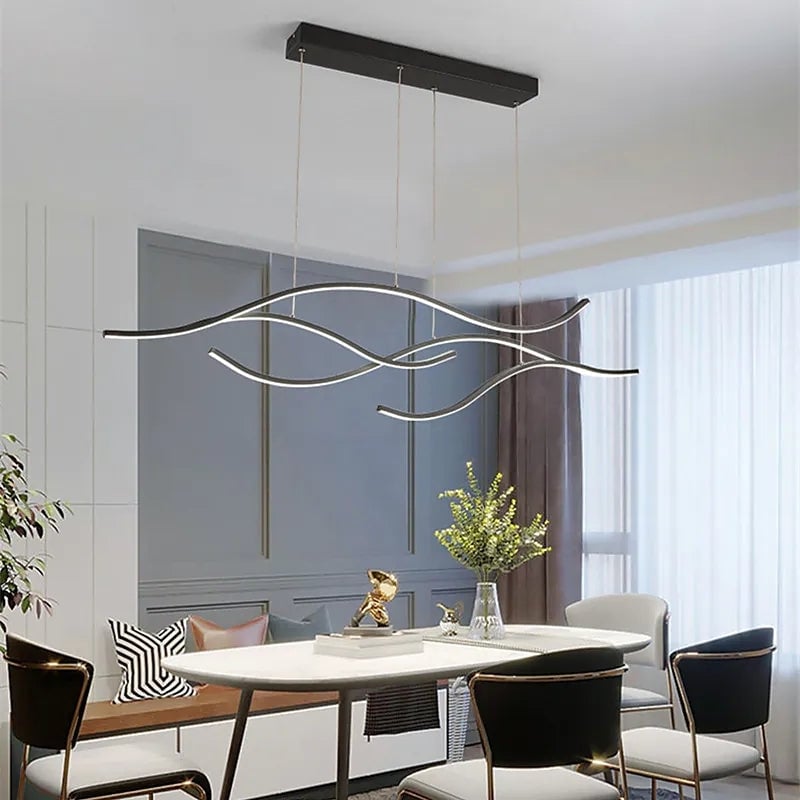 Pendant Light, Multi-Curved, Black/Gold, Metal - Lumpaz