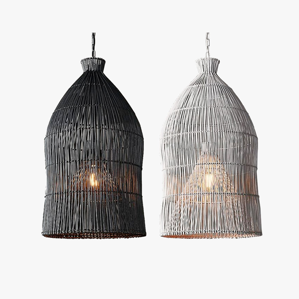 Muto Design Birdcage LED Pendant Light Black/White Metal/Rattan Bedroom/Living Room - Lumpaz