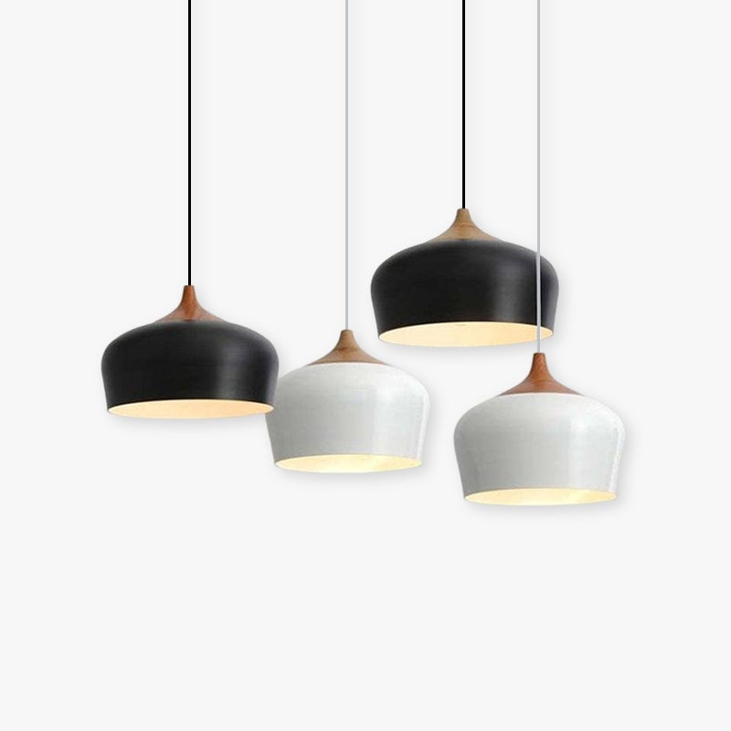 Nazifa Minimalist Metal/Wood Pendant Light, Black/White - Lumpaz