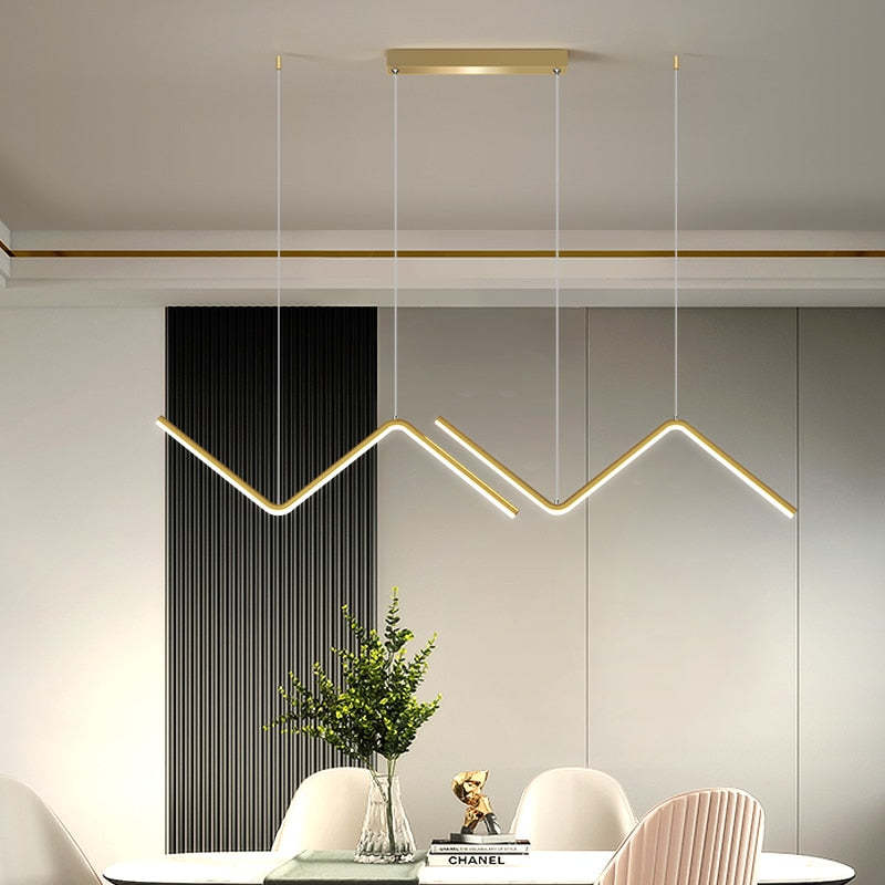 Modern Wavy Linear Pendant Light Double, Black/Gold - Lumpaz