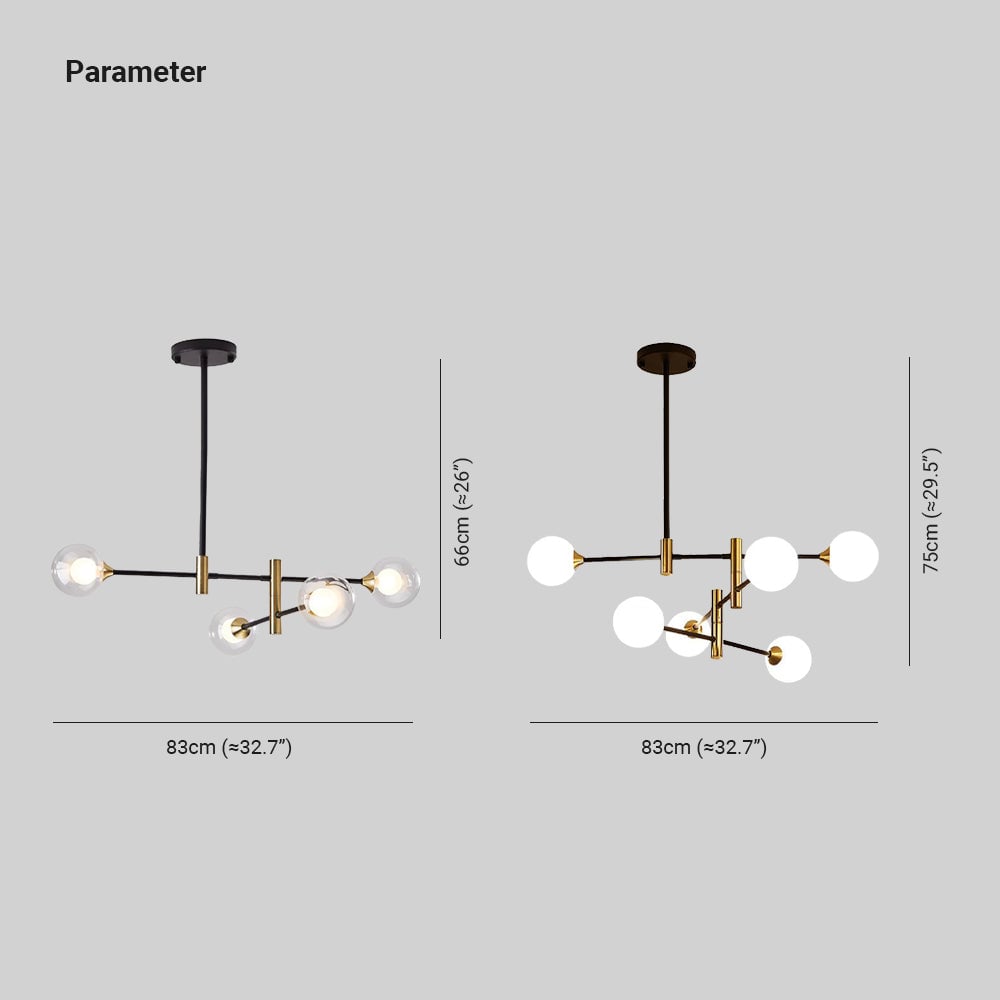 Valentina Nordic Spherical Bubble Metal/Glass Chandelier, Black/Gold - Lumpaz