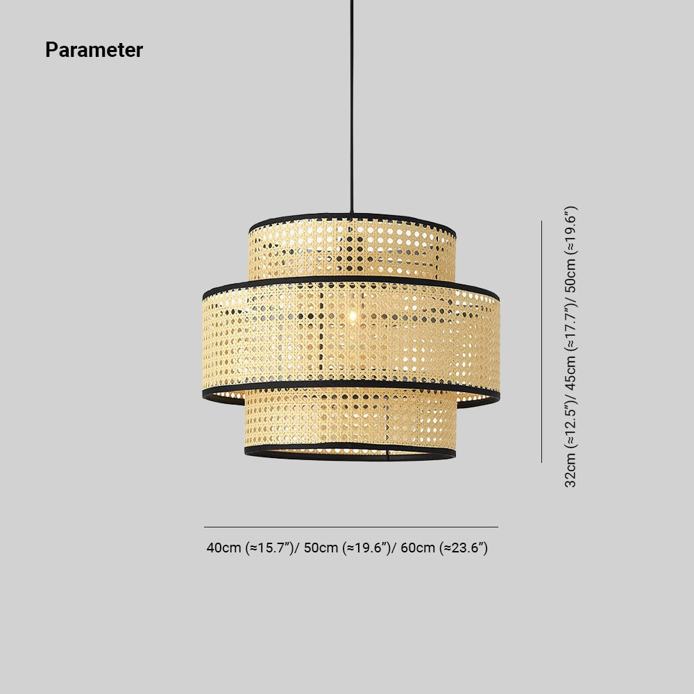 Ritta Japanese Rattan Pendant Light, Tri-Layer - Lumpaz