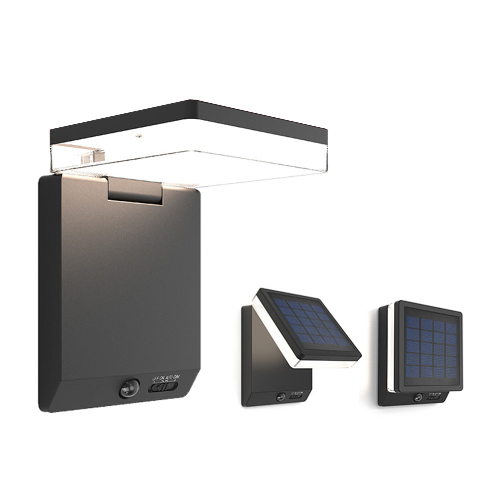 Orr Modern Minimalist Right-Angle Acrylic Sensor Solar Waterproof Outdoor Wall Lamp, Black - Lumpaz