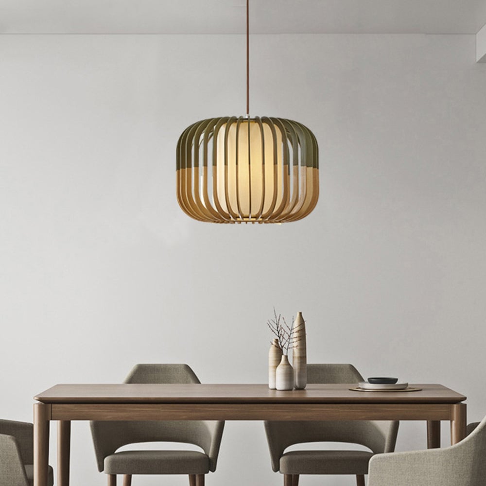 Ozawa Modern Birdcage Wood/Fabric Pendant Light - Lumpaz
