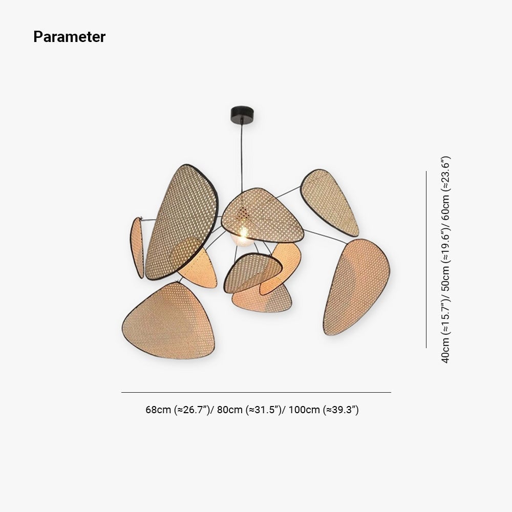 Ritta Pendant Light Leaf Grid, Rattan/Metal, Bedroom - Lumpaz