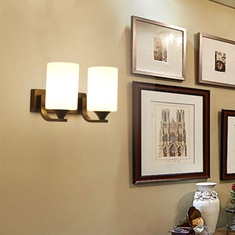 Eryn Minimalism Cylindrical Metal Glass Art Vanity Wall Lamp, Black/Chrome - Lumpaz