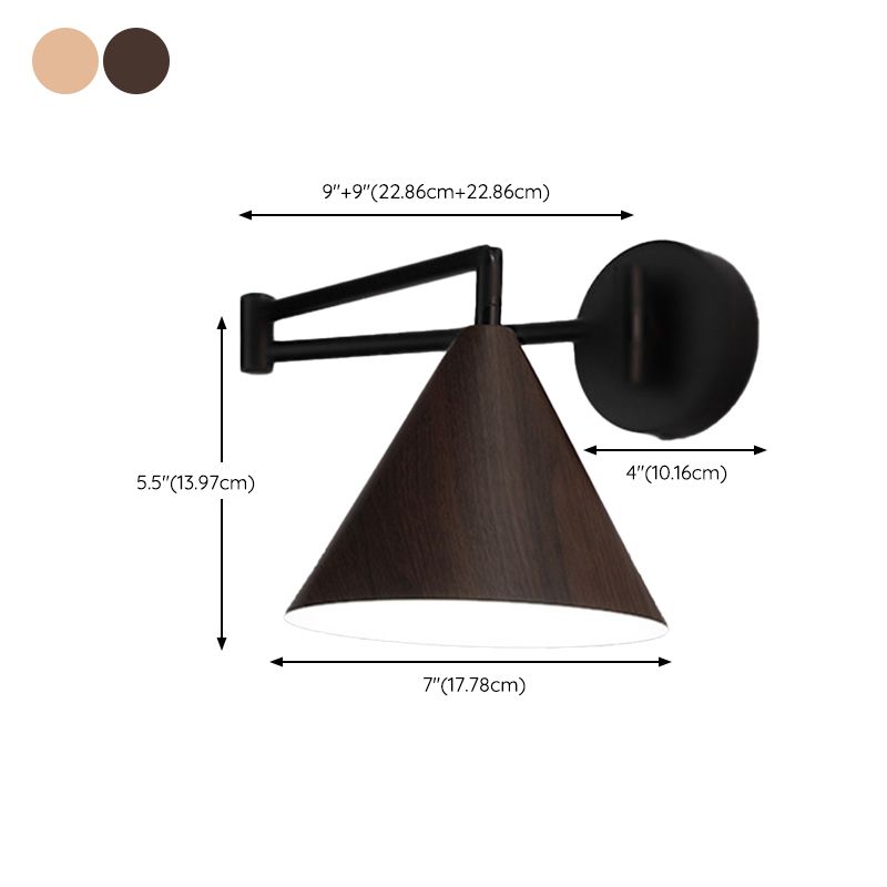 Ozawa Cone Shaped Adjustable Wall Lamp, Metal/Wood, Bedroom - Lumpaz