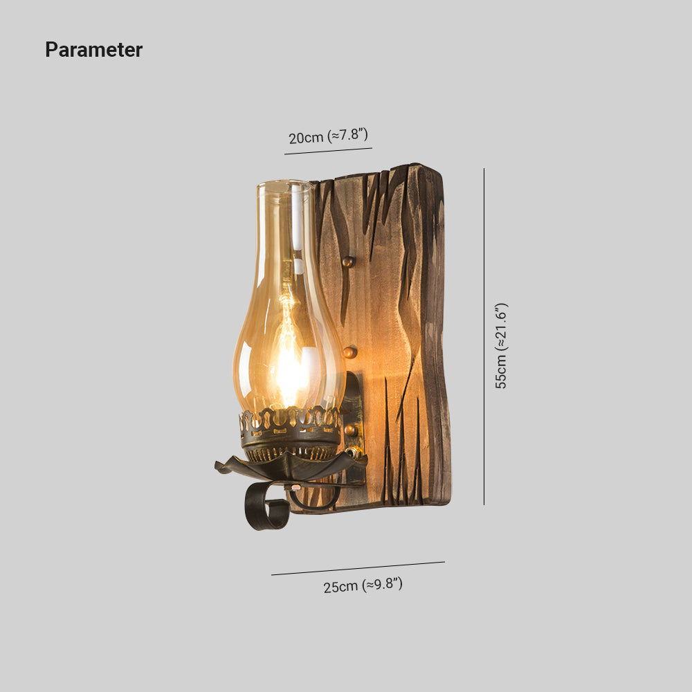 Austin Wall Lamp Vintage Candle Wooden Glass, Bedroom - Lumpaz
