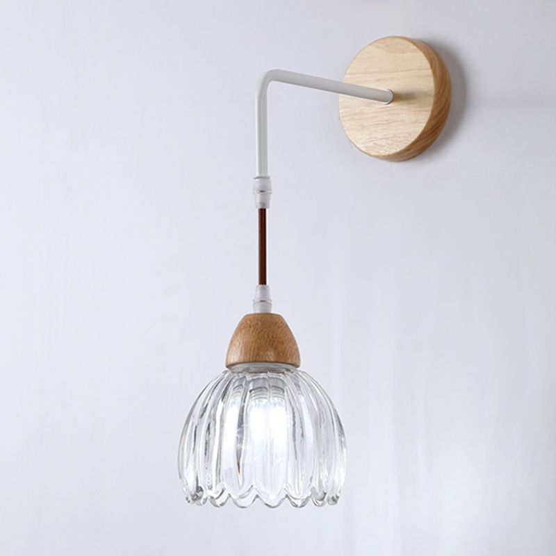 Lily Pleated Clear Wooden Bedroom Vanity Wall Lamp - Lumpaz