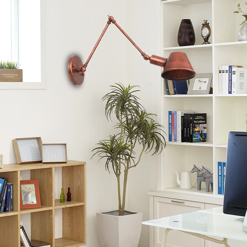 Brady Rotatable Wall Lamp with Swing Arm, Black/Rust - Lumpaz