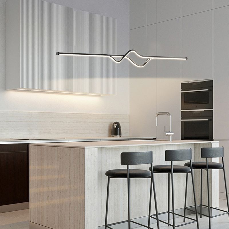 Modern Linear Metal Pendant Light, Black/White/Gray - Lumpaz