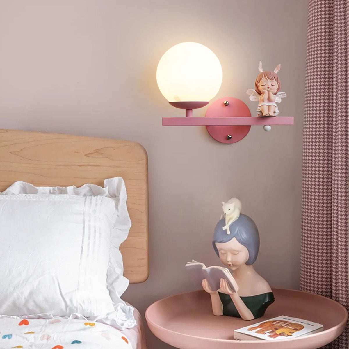 Minori Modern Metal/Glass Wall lamp, White & Pink - Lumpaz