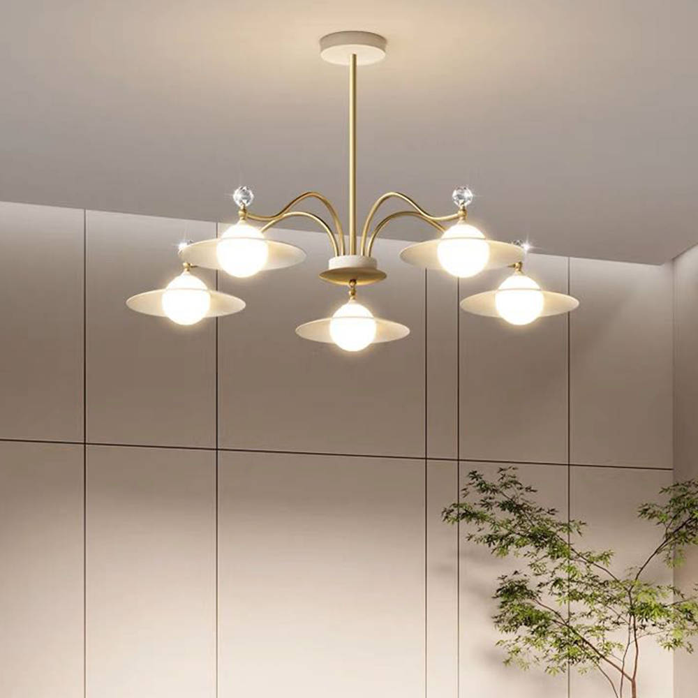 Carins Blown Gold Chandelier, 6/8 Heads, 37.4"/47.2" - Lumpaz