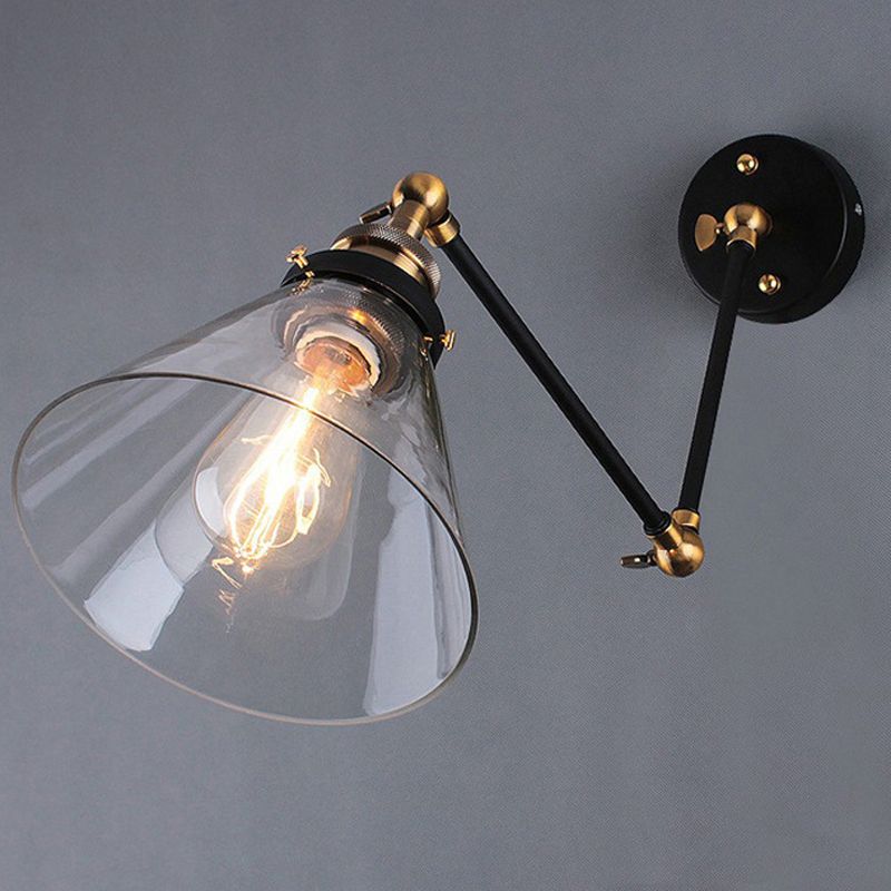 Alessio Wall Lamp Vintage Simple Conical Adjustable Black, Bedroom - Lumpaz