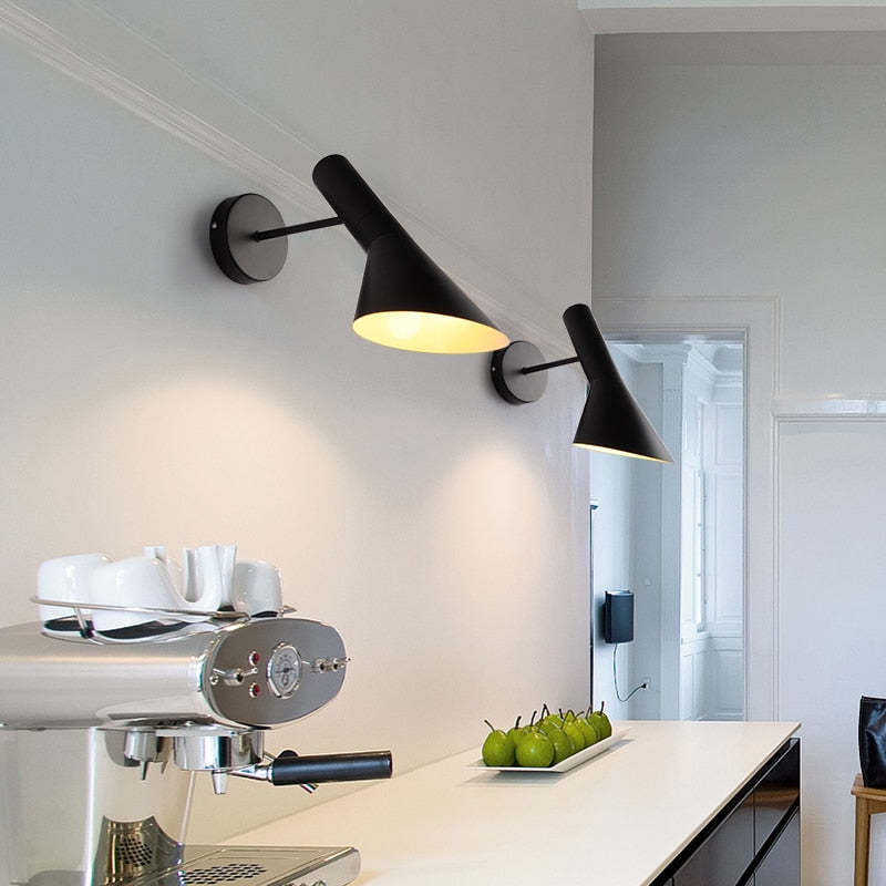 Brady Modern Cone Metal Wall Lamp, Black/White - Lumpaz