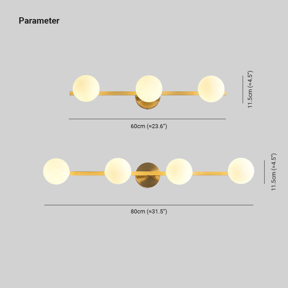 Valentina Retro Globe Linear Metal/Glass Wall Lamp, Gold, Bathroom - Lumpaz