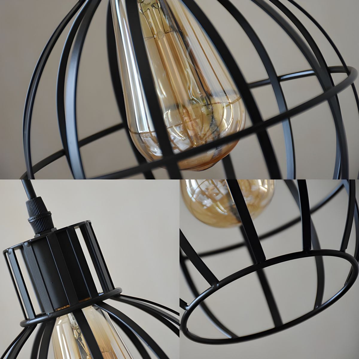 Alessio Industrial Metal Cage Pendant Light, Black - Lumpaz