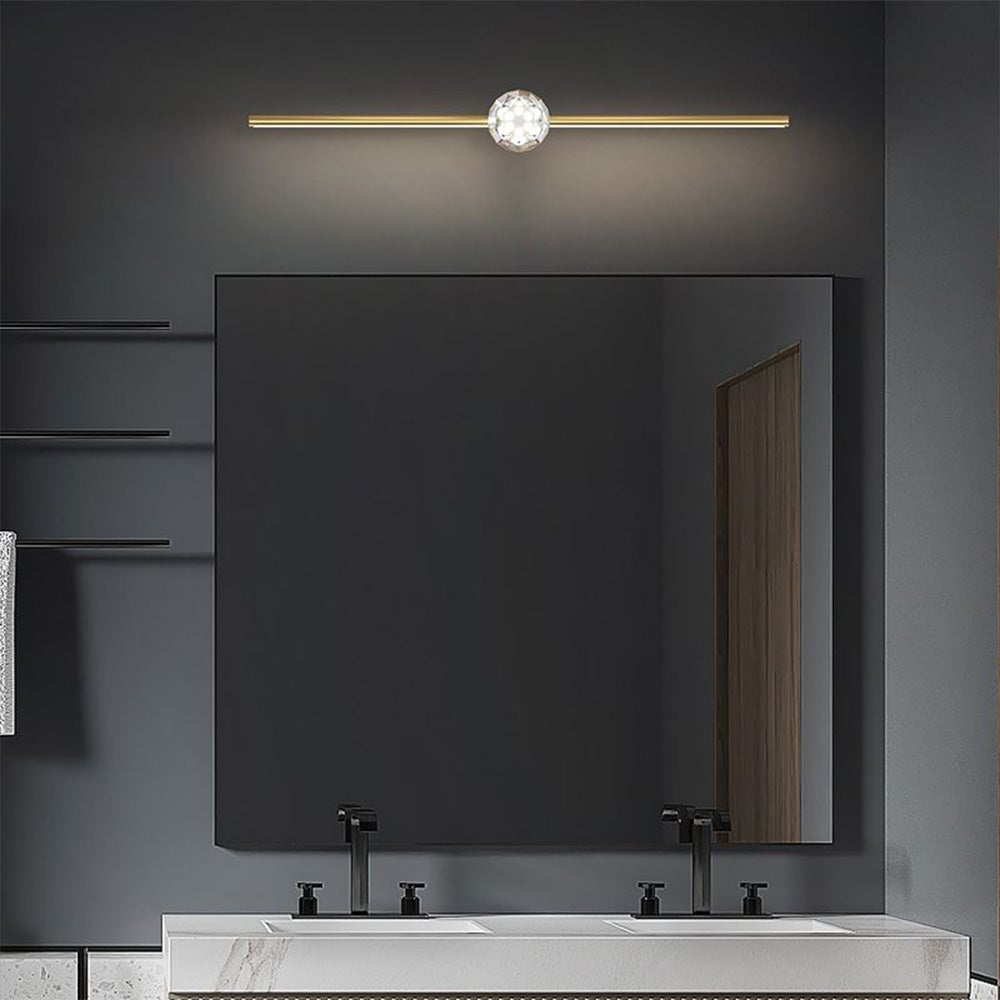 Kristy Minimalist Linear Metal/Crystal Mirror Front Vanity Wall Lamp, Gold - Lumpaz
