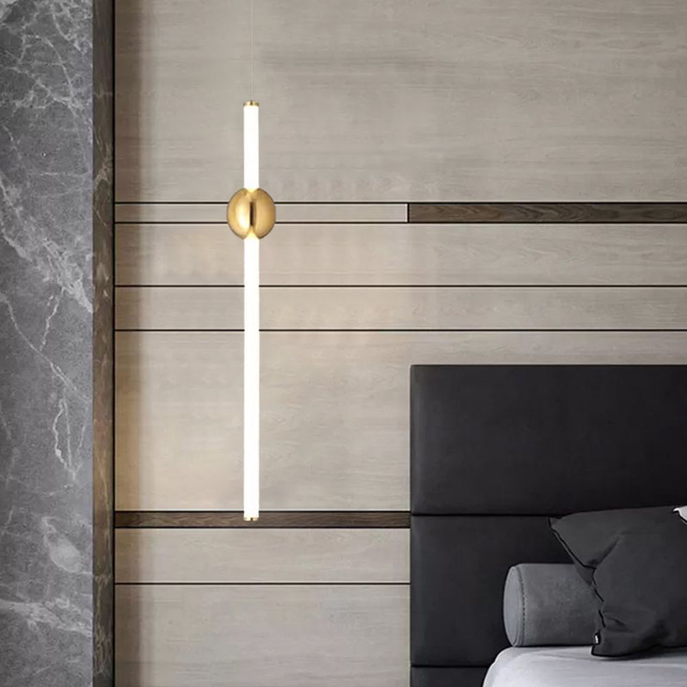 Edge Modern Linear Metal Pendant Light, White/Gold - Lumpaz
