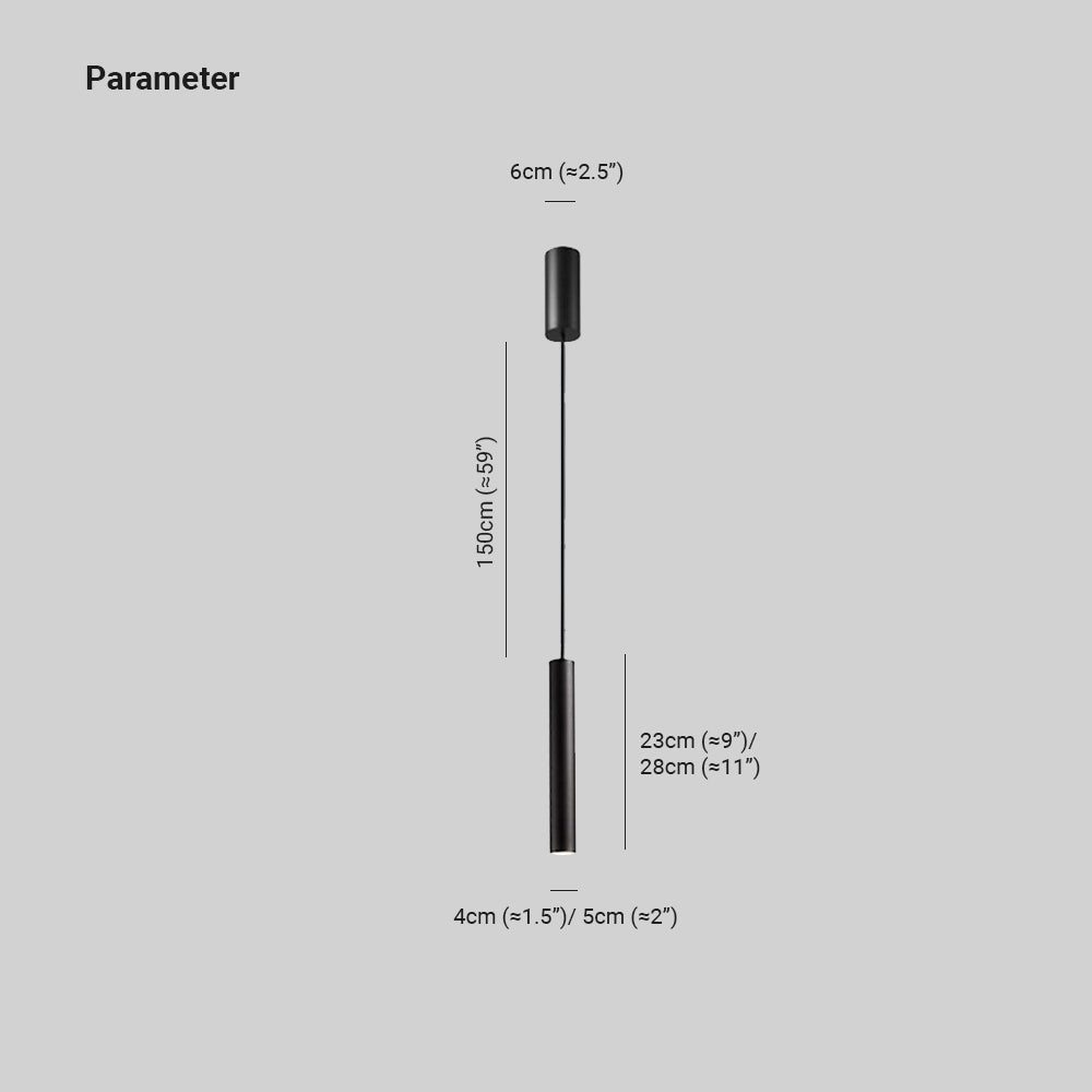 Edge Minimalist Cylinder Black Pendant Light, 9"/11" - Lumpaz