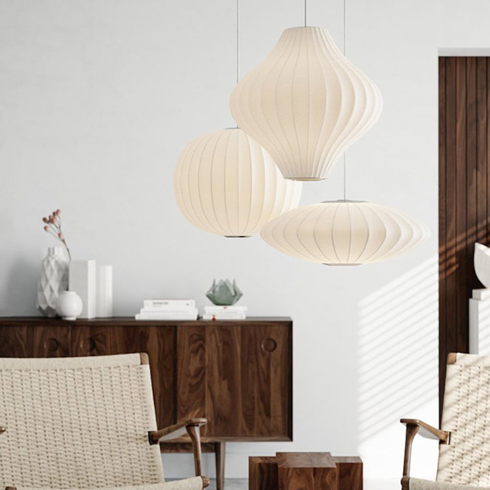 Renée White Single Pendant Light, Artificial Silk Shade, 6 Style - Lumpaz