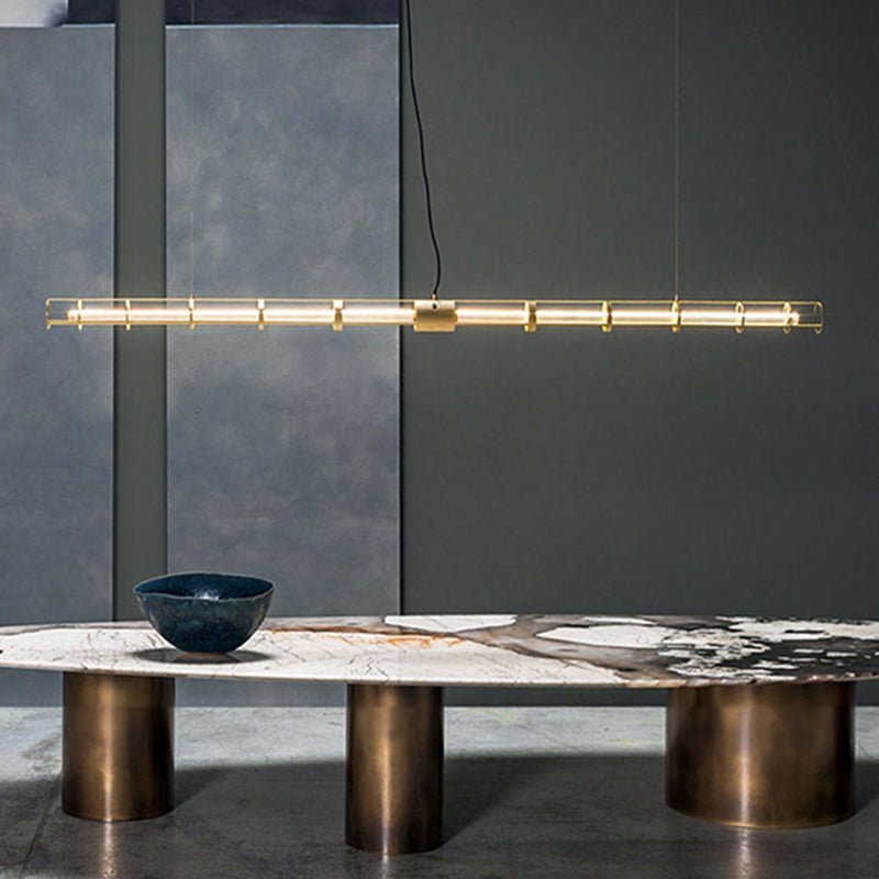 Edge Modern Minimalist Linear Metal/Glass Pendant Light, Gold - Lumpaz