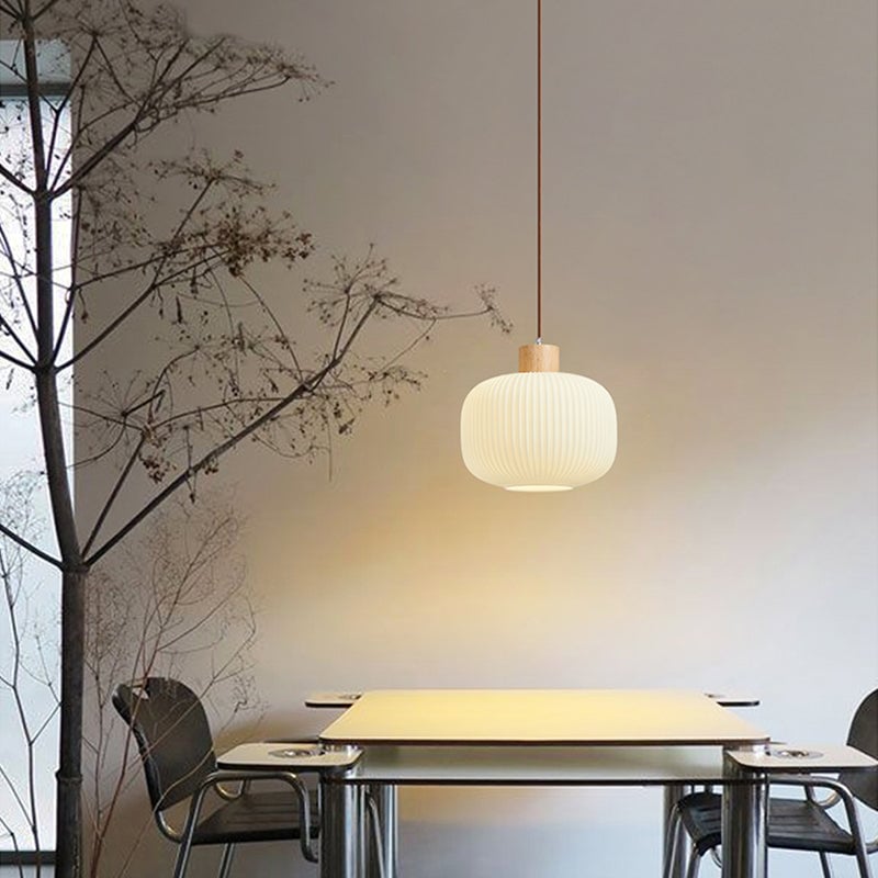Ozawa Modern Wood/Glass Pendant Light, White - Lumpaz