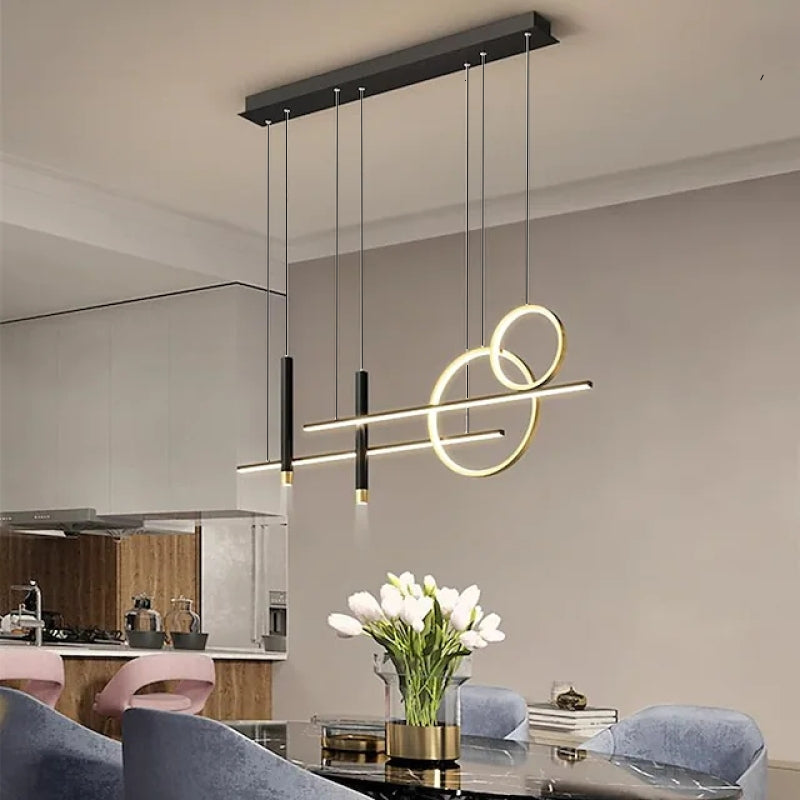 Madina Modern Pendant Light LED, Double Circle, Gold/Black - Lumpaz