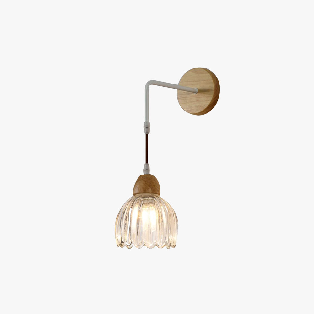 Lily Pleated Clear Wooden Bedroom Vanity Wall Lamp - Lumpaz