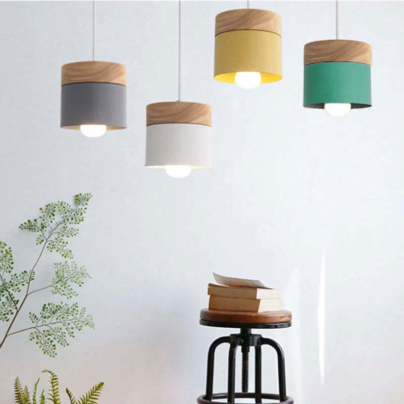 Morandi Modern Can Shape Metal/Wood Pendant Light - Lumpaz