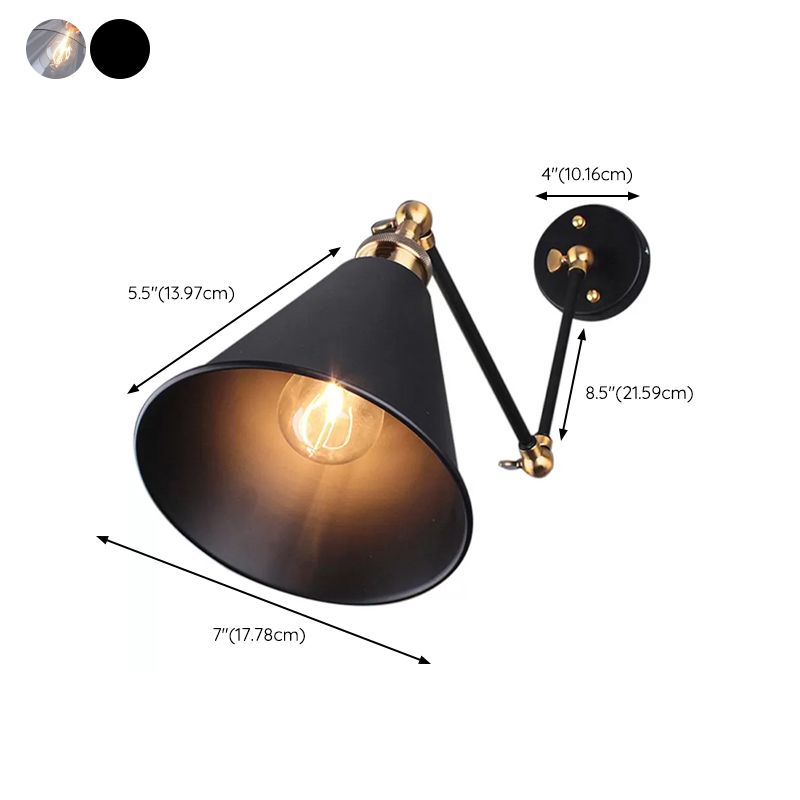 Alessio Wall Lamp Vintage Simple Conical Adjustable Black, Bedroom - Lumpaz