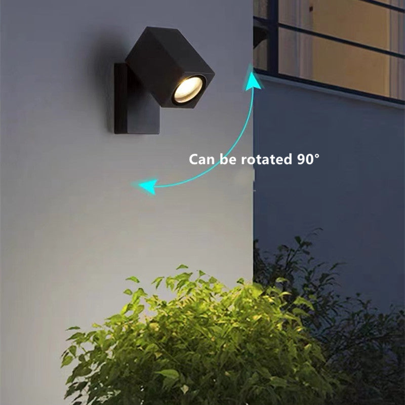 Orr Modern Outdoor Rotatable Metal Spotlight Wall Lamp, Black - Lumpaz
