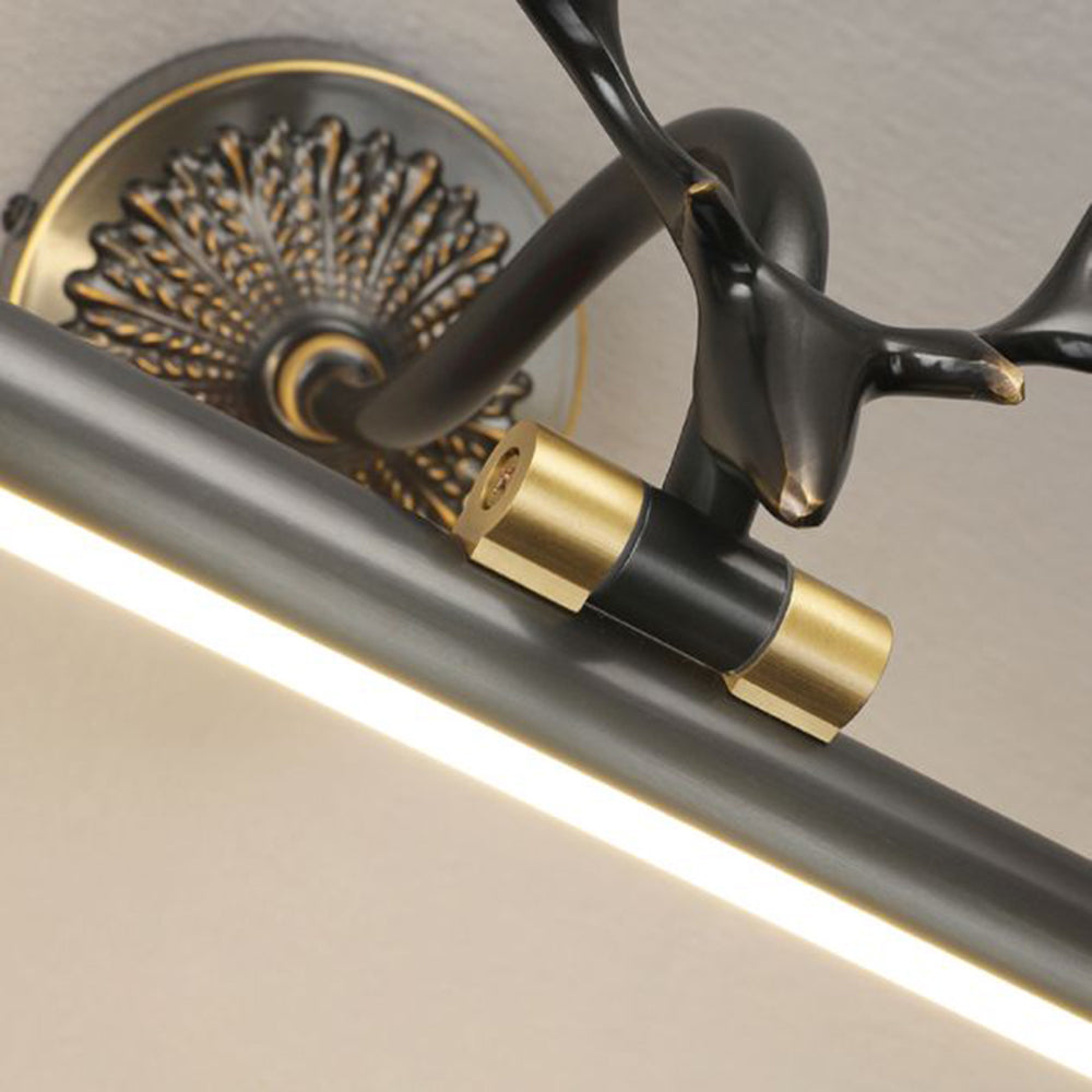 Leigh Modern Staghorn Shaped Vanity Mirror Front Wall Lamp, Black/Brass - Lumpaz