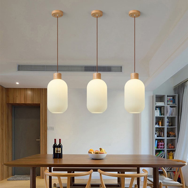 Ozawa Modern Wood/Glass Pendant Light, White - Lumpaz