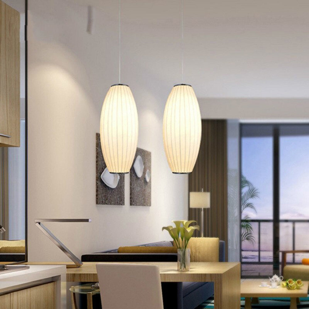 Renée White Single Pendant Light, Artificial Silk Shade, 6 Style - Lumpaz