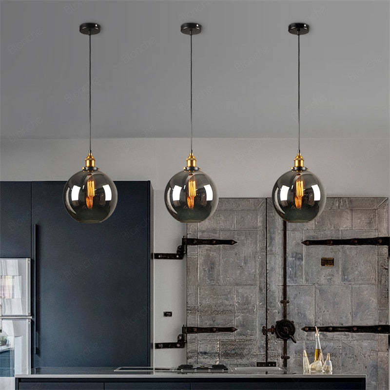 Levy Industrial Metal/Glass Pendant Light Clear/Amber/Smoke Gray Dining Room - Lumpaz