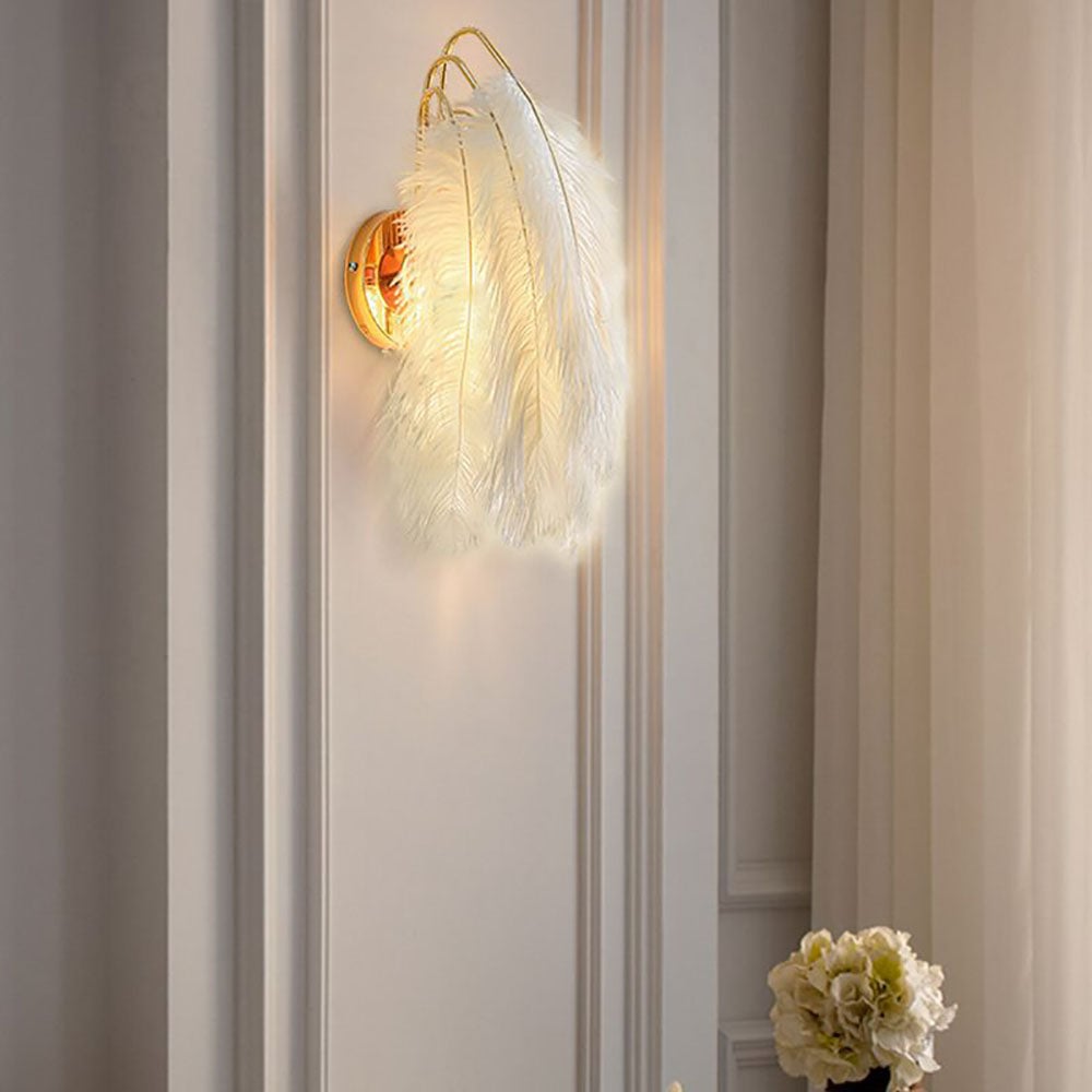 O'Moore Wall Lamp Modern Art Deco Metal/Feather, Gold, Bedroom - Lumpaz