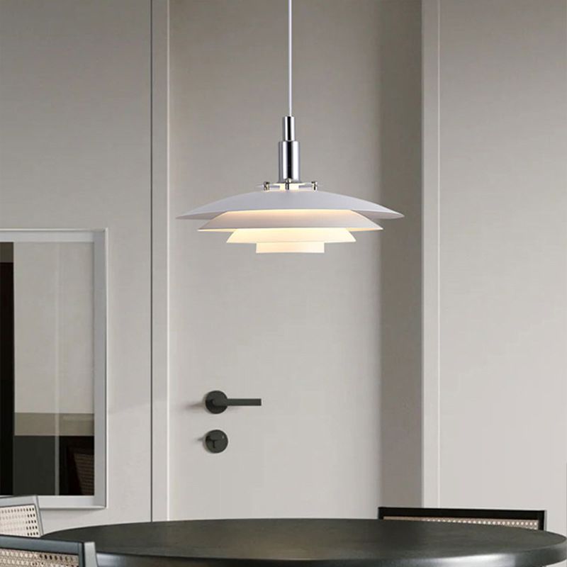 Morandi Modern Frisbee Shaped Metal Pendant Light, Black/White - Lumpaz