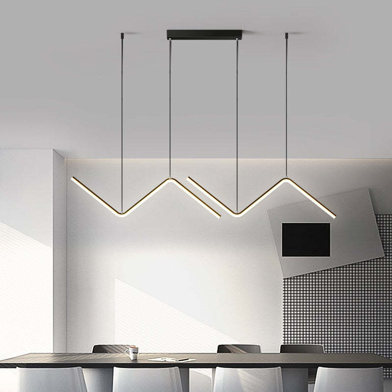 Modern Wavy Linear Pendant Light Double, Black/Gold - Lumpaz
