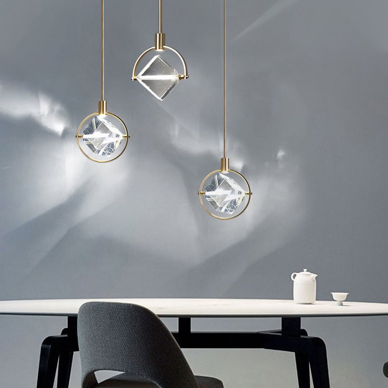 Kristy Modern Luxury Geometry Metal/Crystal Pendant Light, Gold - Lumpaz