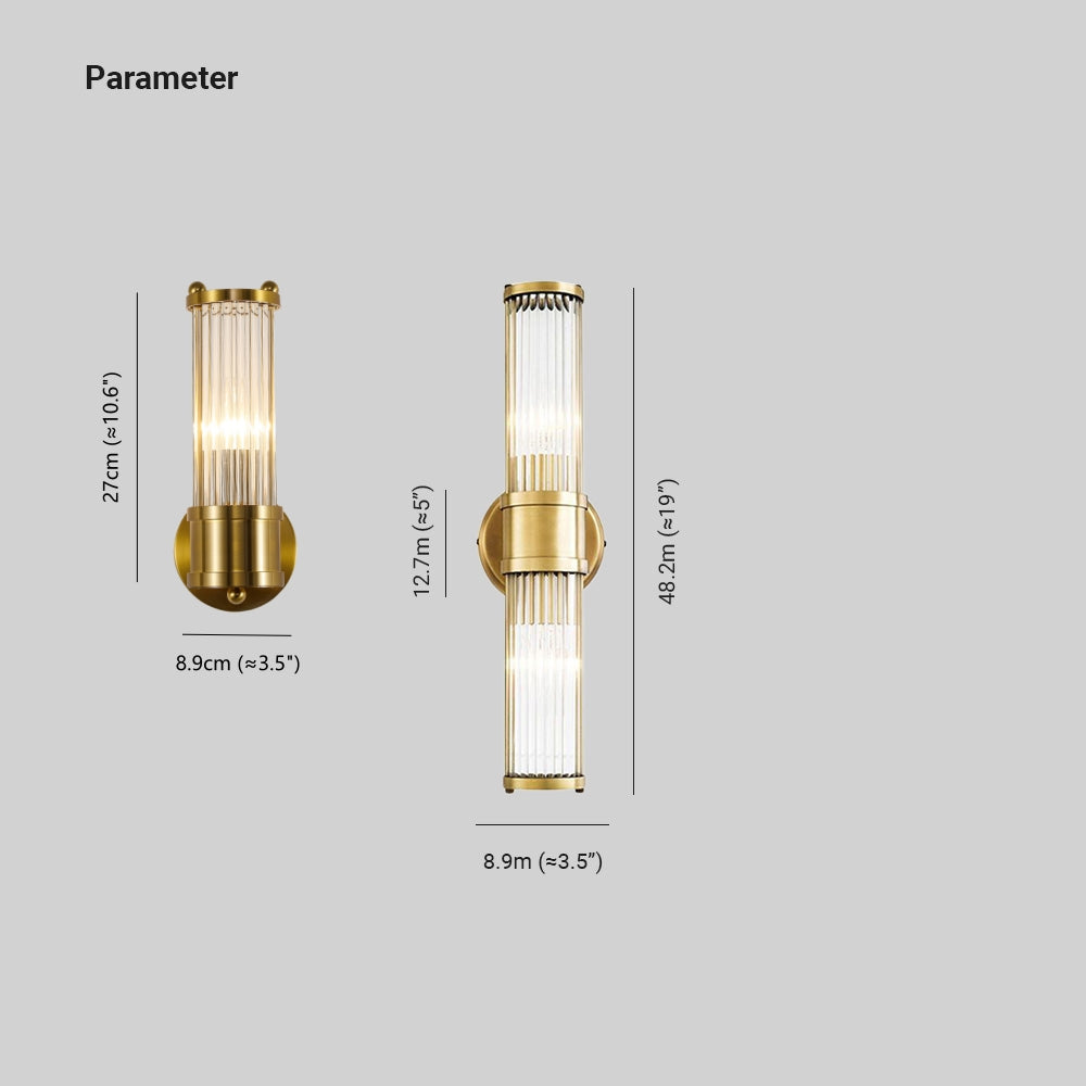 Leigh American Cylindrical Elegant Gold Glass/Metal Vanity Wall Lamp - Lumpaz